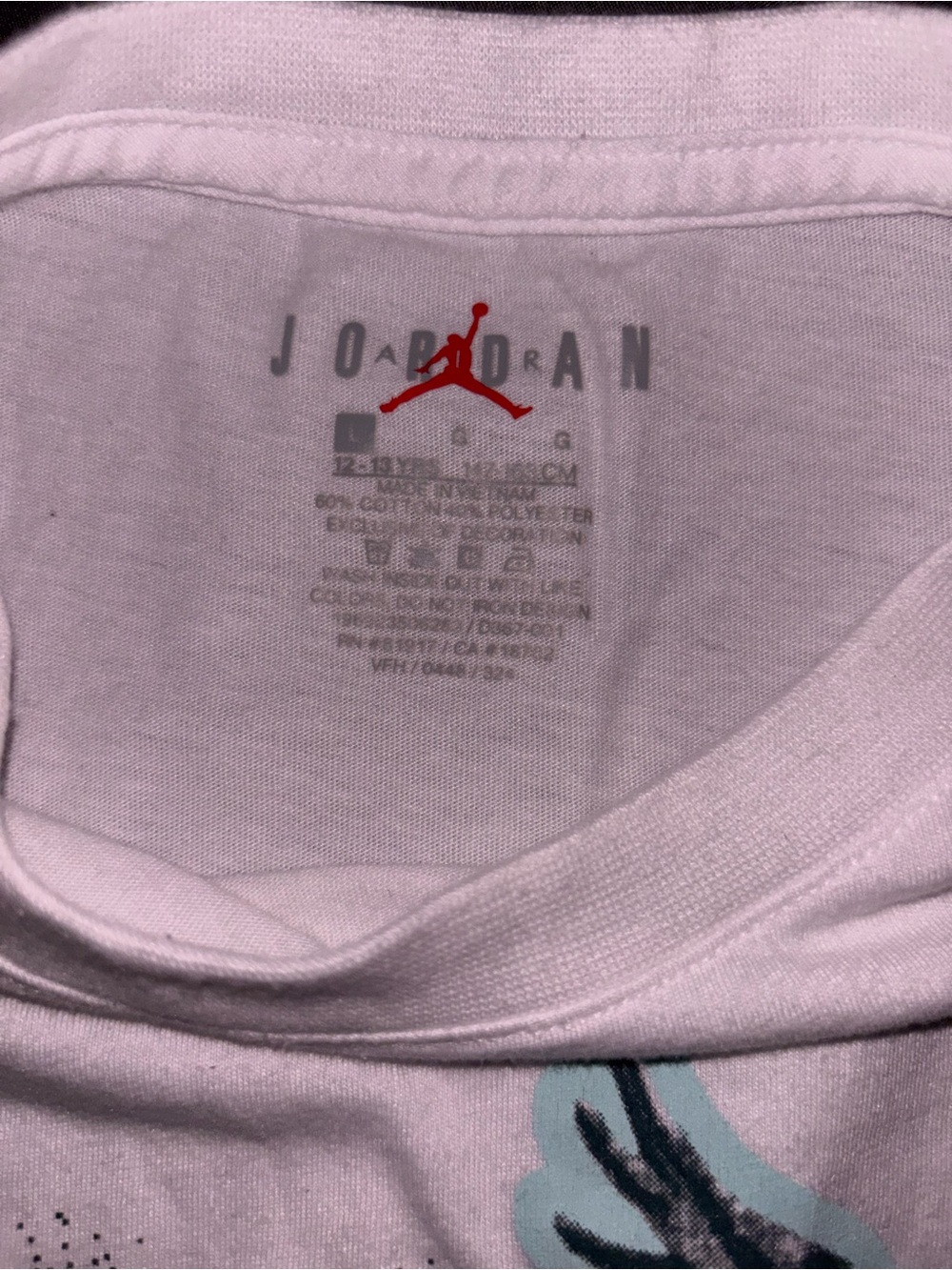 Jordan White Tee with Red Jumpman and Teal Graphic